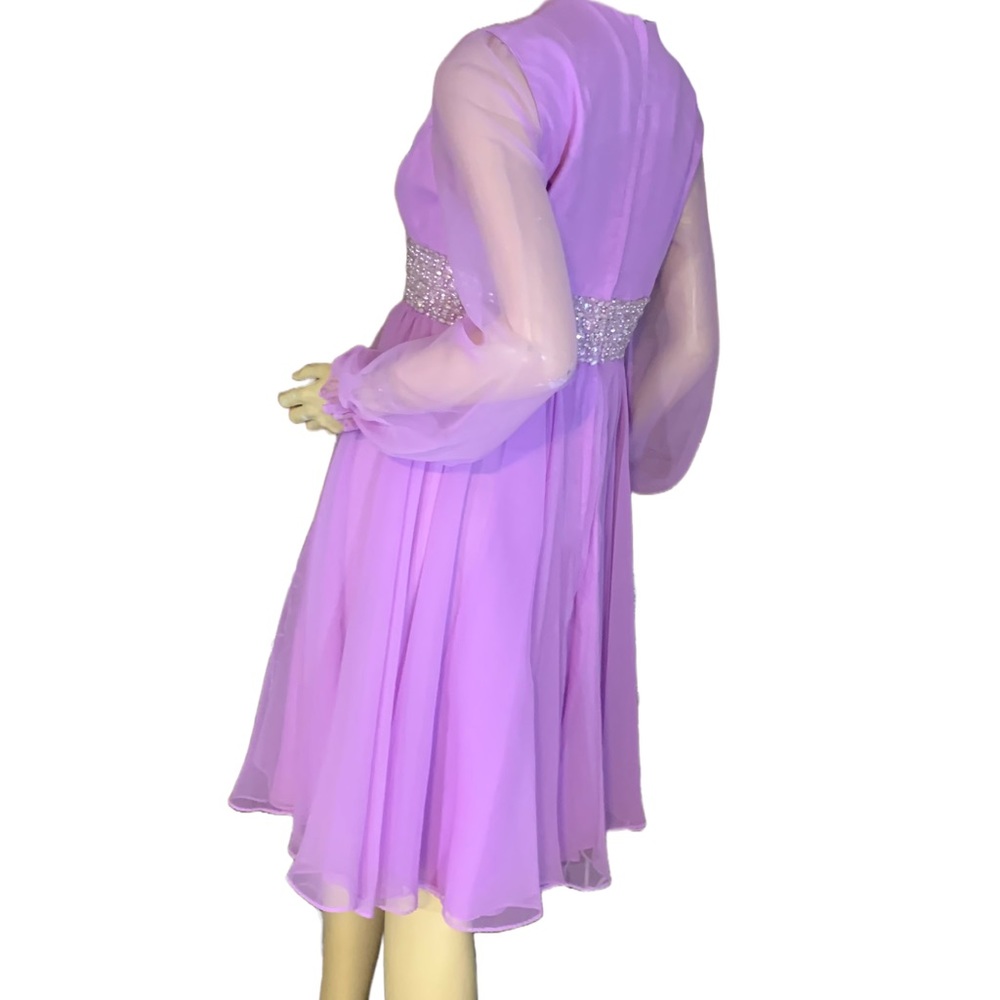 VINTAGE 1960'S JACK BRYAN BY DUPUIS ORCHID PURPLE CHIFFON BEADED COCKTAIL DRESS - Picture 4 of 14